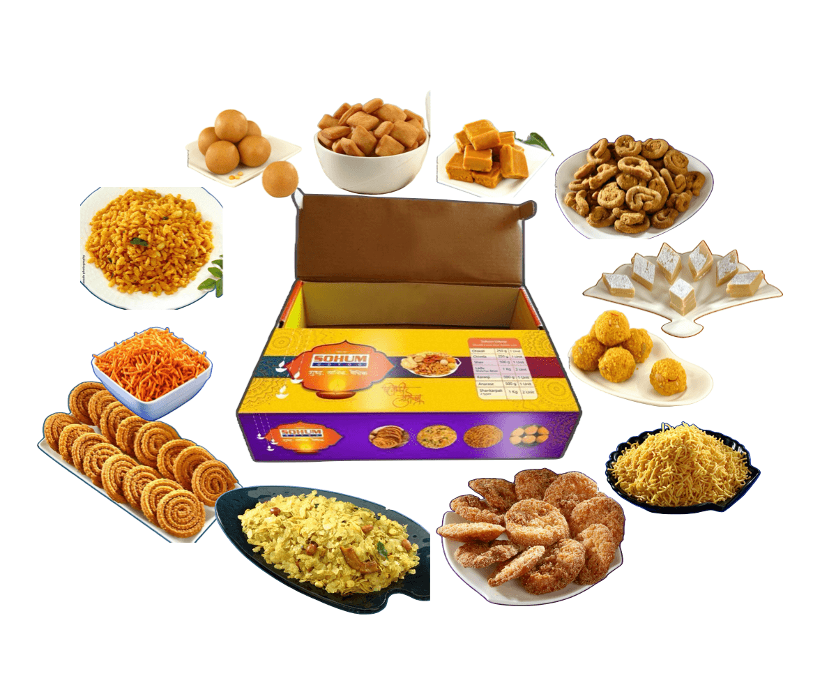 Sohum Diwali faral hamper with traditional Maharashtrian snacks and sweets