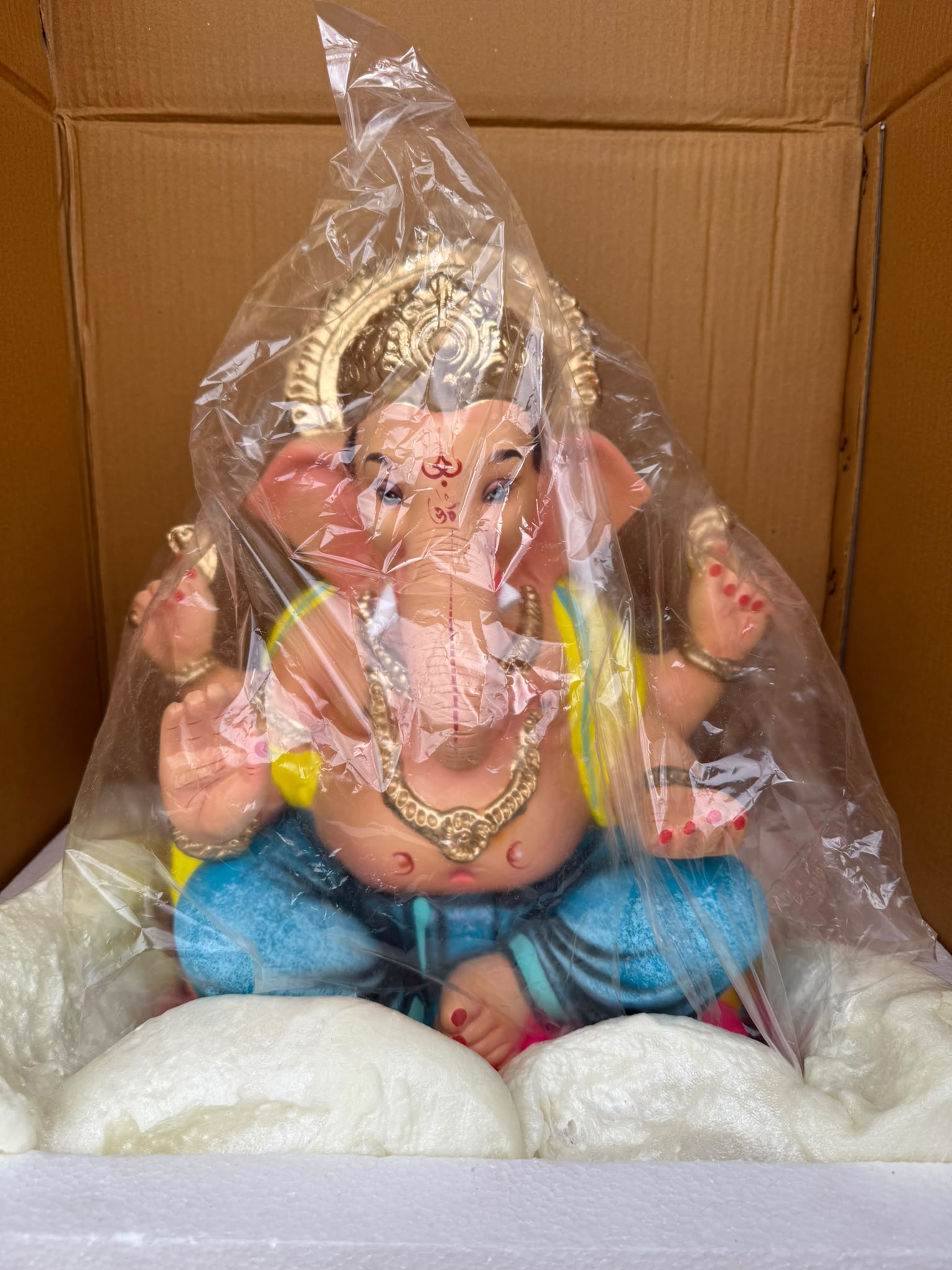 Ganesh With Blue Pitamber On Lotus